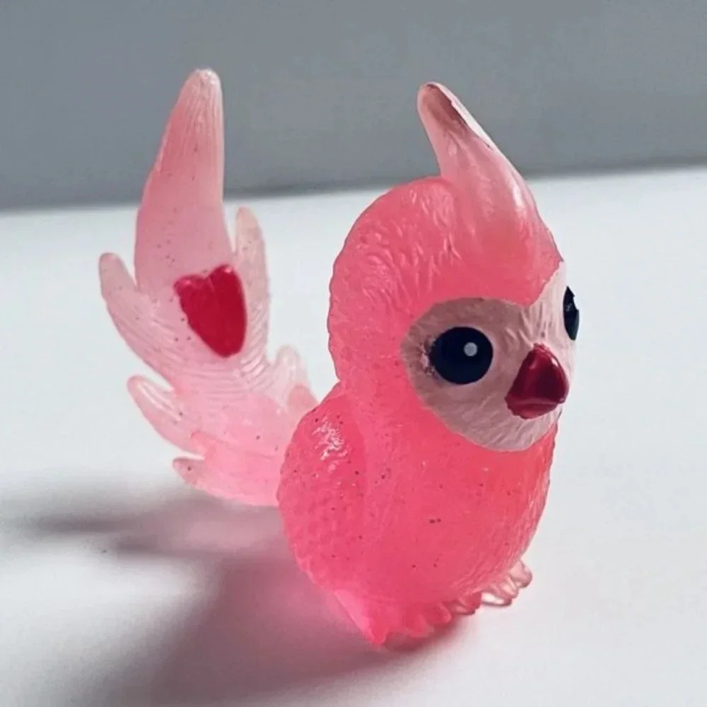 Glitter Cupid Valentines Day Pink Cockatiel Bird Red Heart Mini Doll Toy Collect